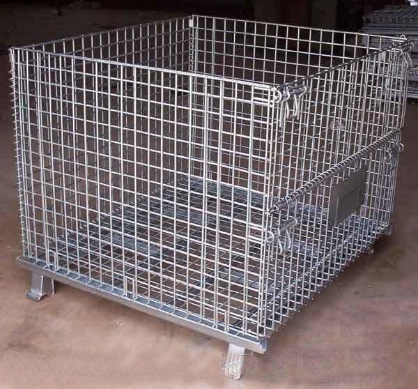 foldable lockable wire mesh transport metal storage wire mesh pallet cage Stackable Folding Metal Wire Mesh Storage Cage